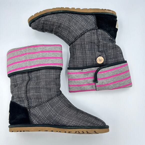 Vintage UGG Australia Boots Button Stripe Convertible Fold Over Cuff Women's 7 - Picture 3 of 8